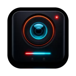 The Callin app icon: a dark camera module with a glowing lens and an audio meter.